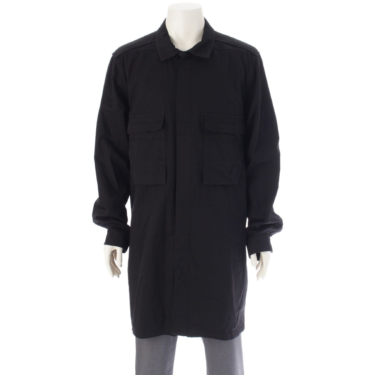 リックオウエンス 22SS FIELD SHIRT コットン ロング丈 オーバーサイズ 長袖シャツ トップス ジャケット RU01B1295-DL ブラック 52【中古】