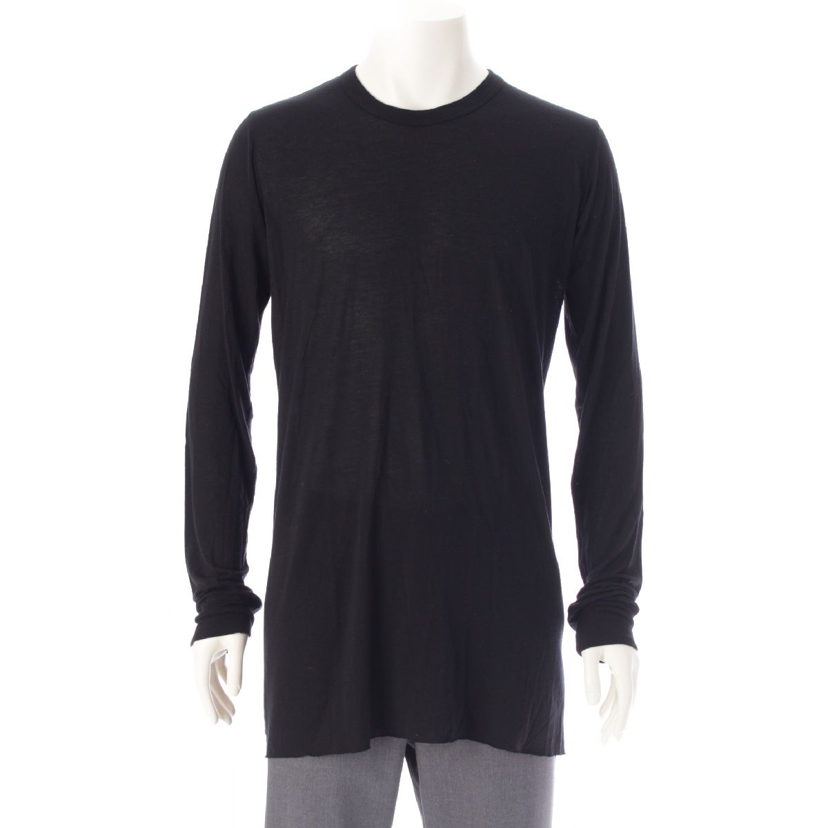 リックオウエンス 23AW ビスコース×シルク BASIC LONG TEE 長袖クルーネック カットソー トップス RU02C7252-JS ブラック XL【中古】