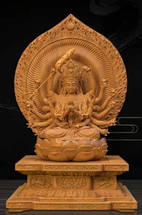 仏教美術 木彫 観音像 仏像 置物 重さ約10.3㎏ N R5098C 仏教美術 木彫