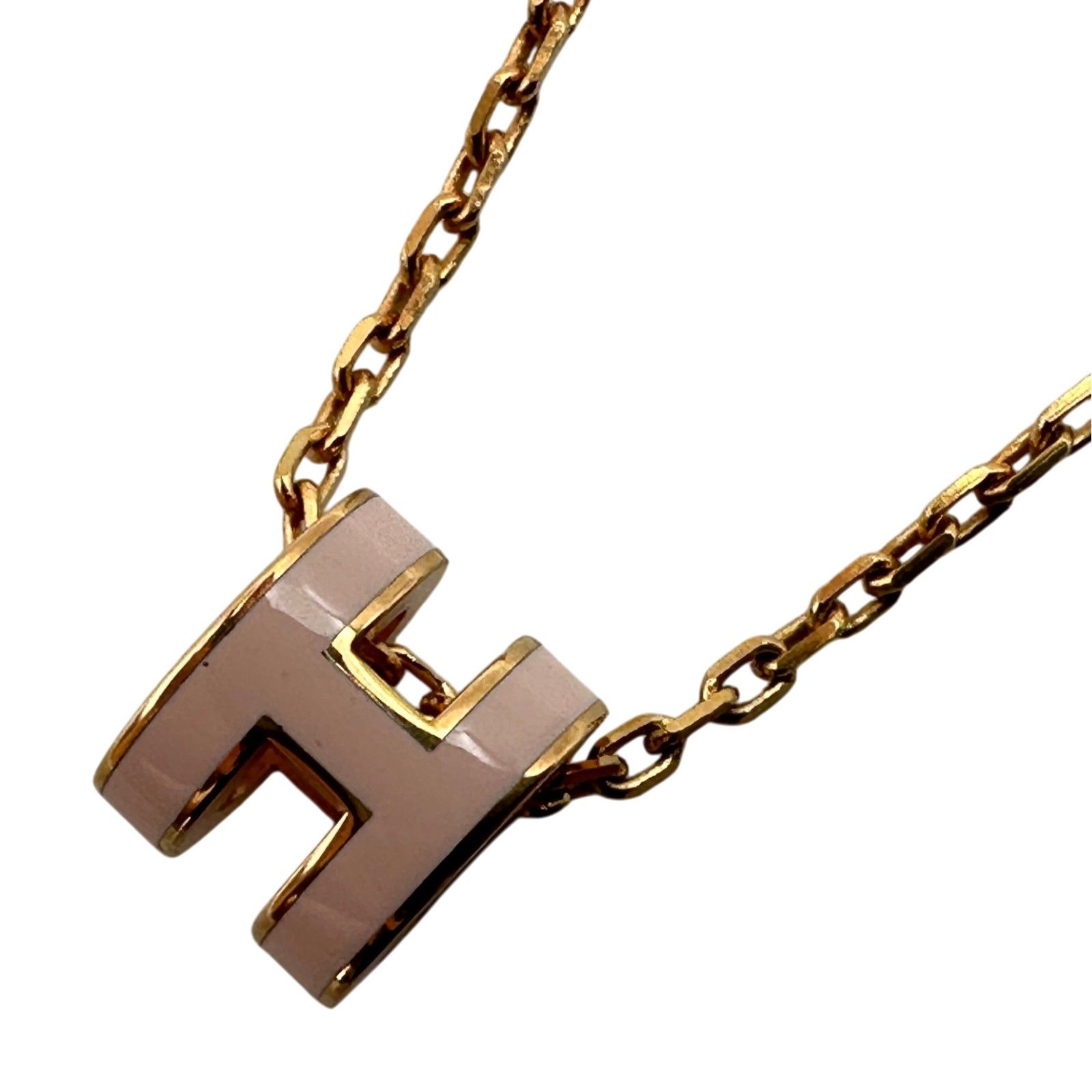 エルメス HERMES ポップＨミニネックレス ピンク/ゴールド エナメル/メタル アクセサリー