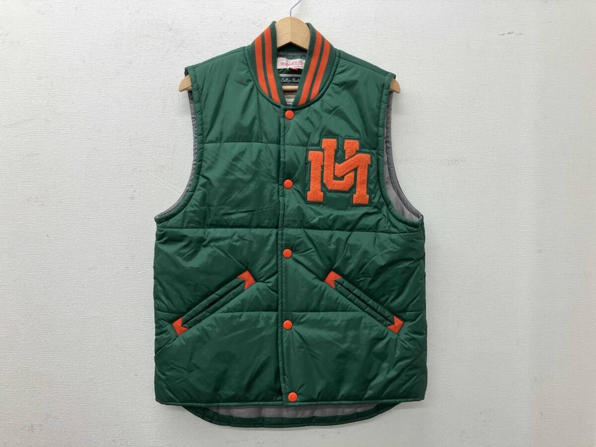 Mitchell & Ness ミッチェルアンドネス ダウンベスト マイアミハリケーンズ サイズM グリーン×オレンジ 秋冬