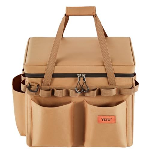 yETO ソフトコンテナ 30L キャンプ 防水 自立式 折りたたみ 蓋付き 工具バッグ ギアバッグ コンテナ キャンプ ギアケース 薪ツールバッグ アウトドア 車載収納 収納ボックス キャンプバッグ 焚き火ツールケース ギアバッグ ベージュ 304fc75a