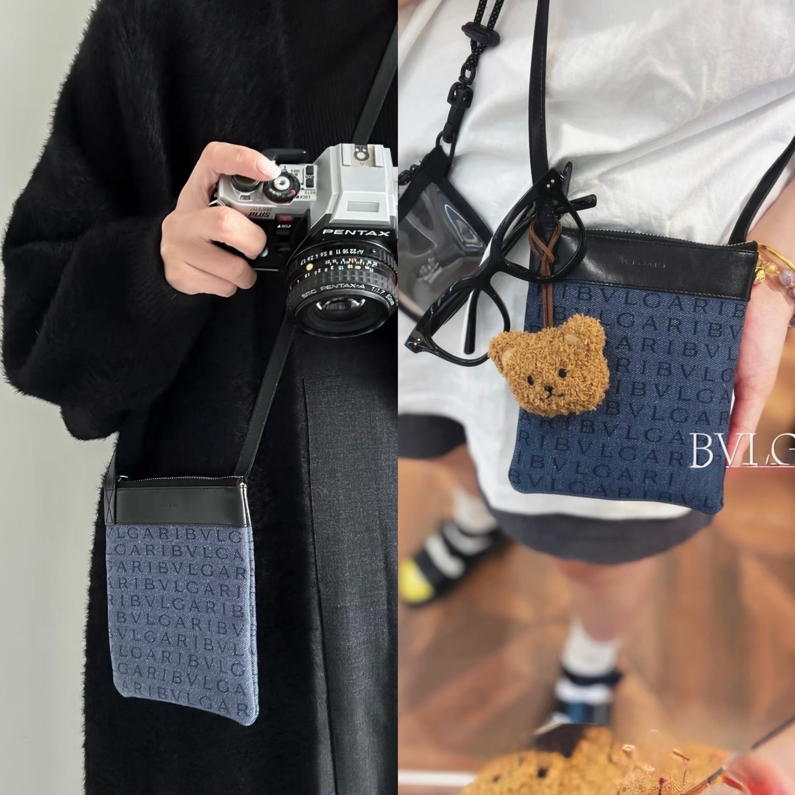 保管品◇本物◇BVLGARIブルガリロゴマニアデニムショルダーバッグPOUCH