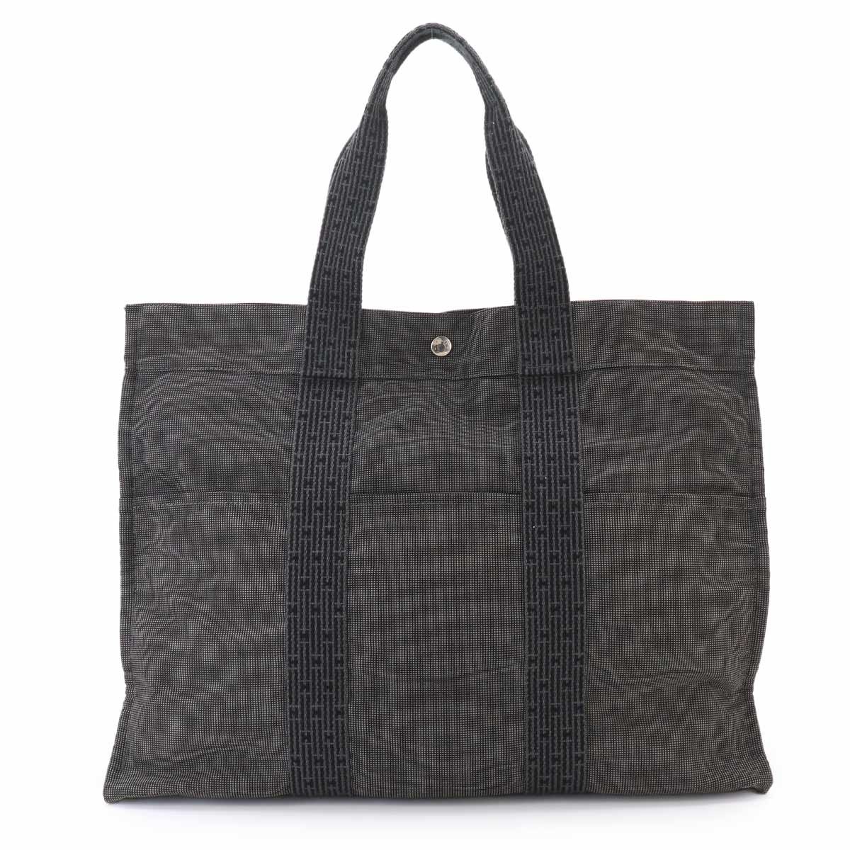 未使用 展示品 エルメス HERMES エールライン トート GM バッグ キャンバス グレー シルバー 金具 Herline Tote GM 90331331