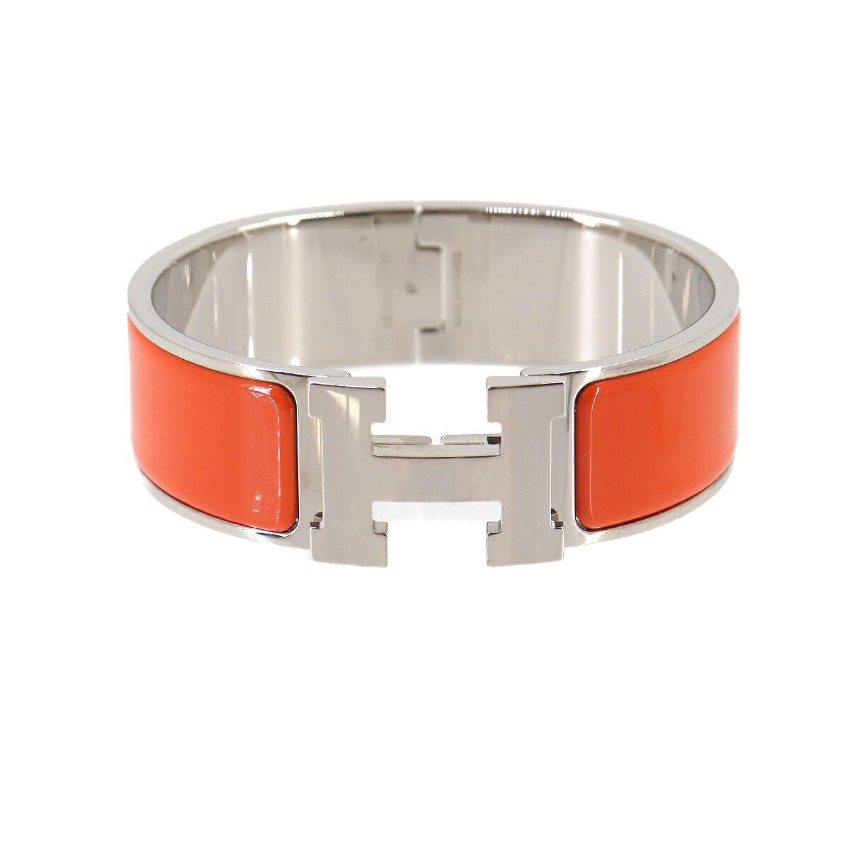 未使用 展示品 エルメス HERMES クリッククラック H バングル オレンジ シルバー 金具 アクセサリー Clic Clac H 90331332