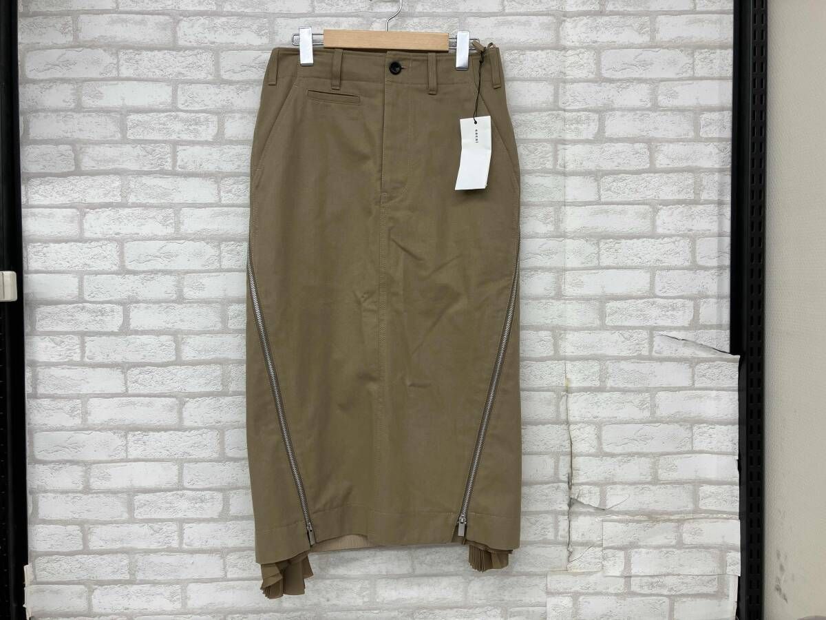 sacai 25-08270 Cotton Chino Skirt サカイ コットン チノスカート レディース ベージュ size2 サイドファスナー プリーツ