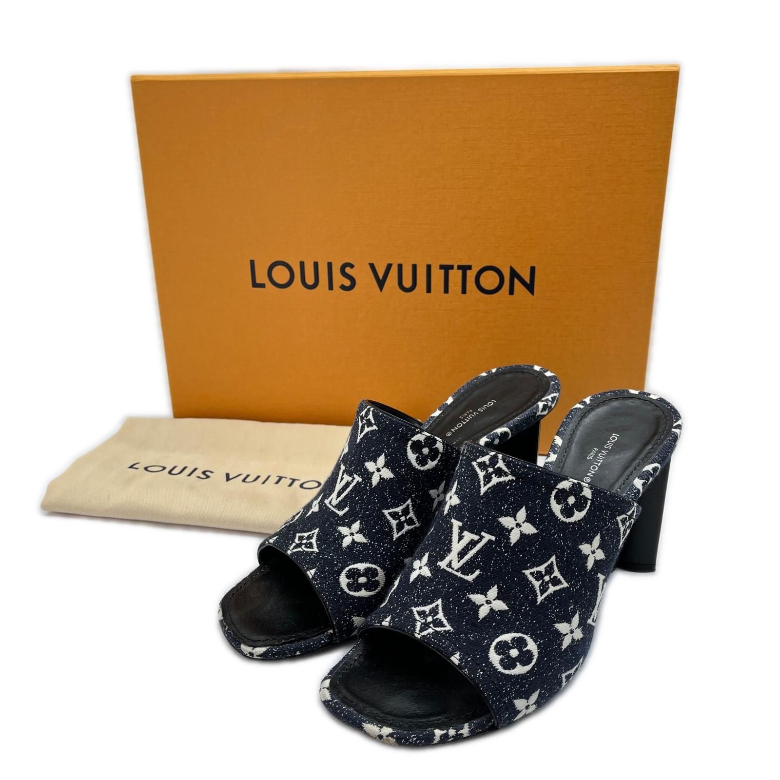 LOUIS VUITTON ルイヴィトン シルエットラインミュール サンダル 39 デニム NL1211 靴底ダメージ ネイビー