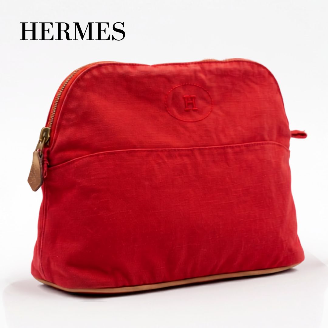 HERMES　エルメス 　ボリードポーチ　 キャンバス レッド