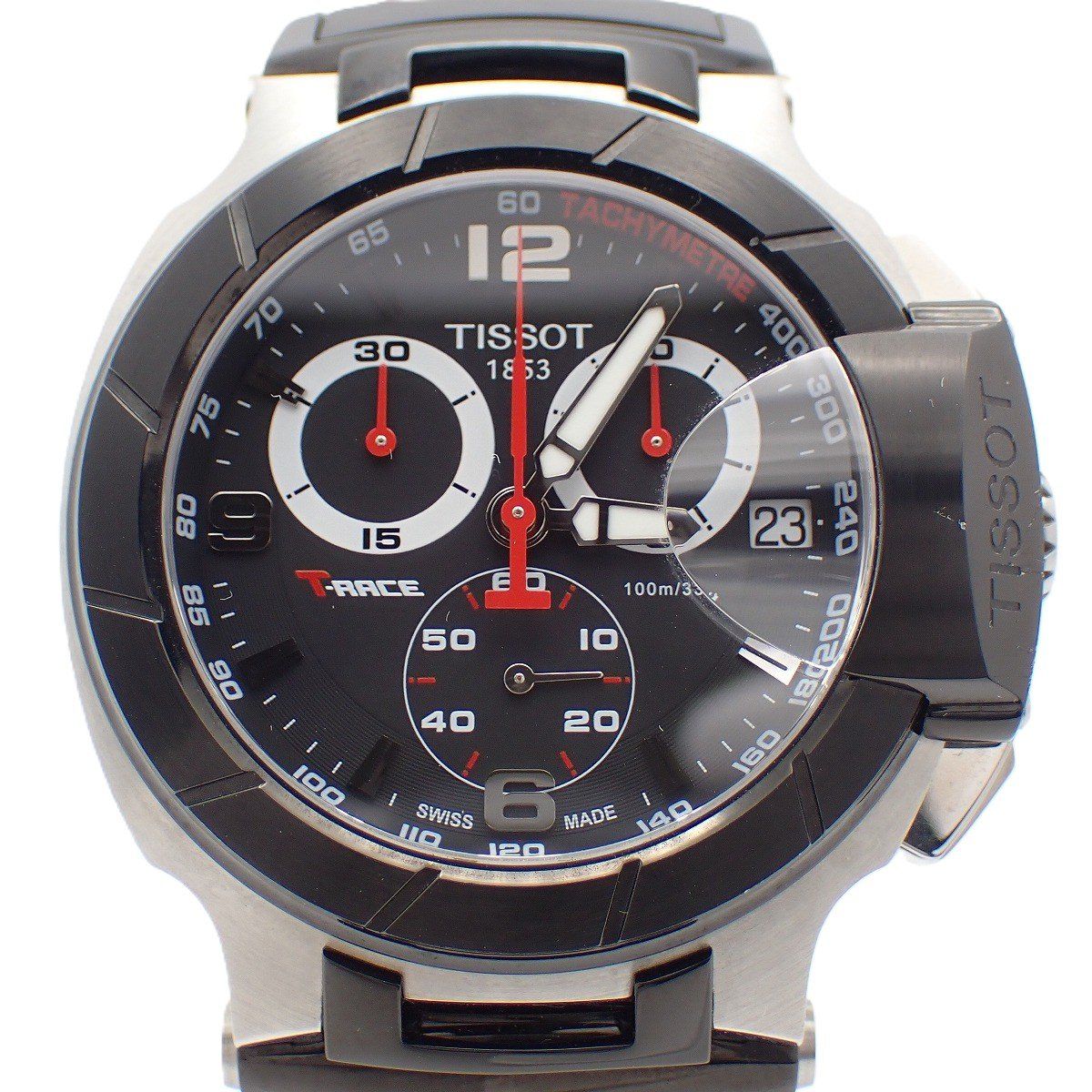 TISSOT ティソ Tレース クロノグラフ クォーツ メンズ 腕時計 黒文字盤 純正ラバーベルト T048417【いおき質店】