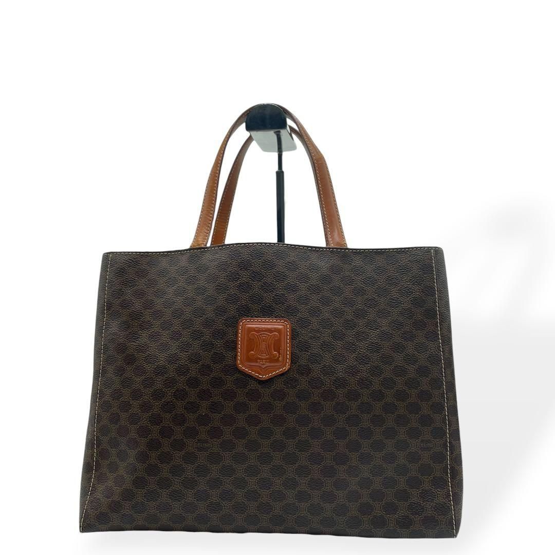 良品　CELINE セリーヌ　ハンドバッグ　マカダム柄　PVC レザー　ブラウン