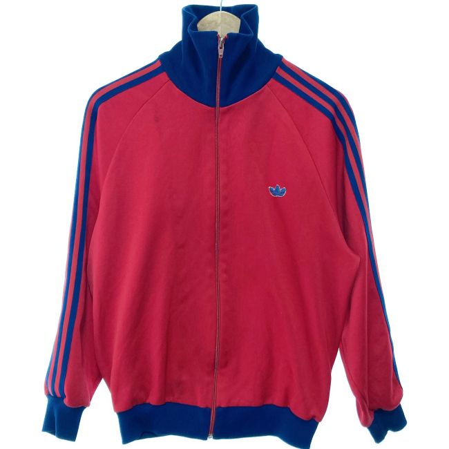 【中古】　adidas　トラックジャケット　80s vintage　80年代　OLD　ジャージ　ハイネック　フルジップ　バイカラー　ワンポイント　デサント製　ADS-4F　日本製　スポーツ　古着　/5632