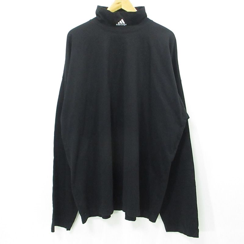 【中古】BALENCIAGA | バレンシアガ × adidas (アディダス) ロゴ刺繍ハイネック長袖Ｔシャツ 724591 TNVP8 ブラック サイズ：S【三重本店】