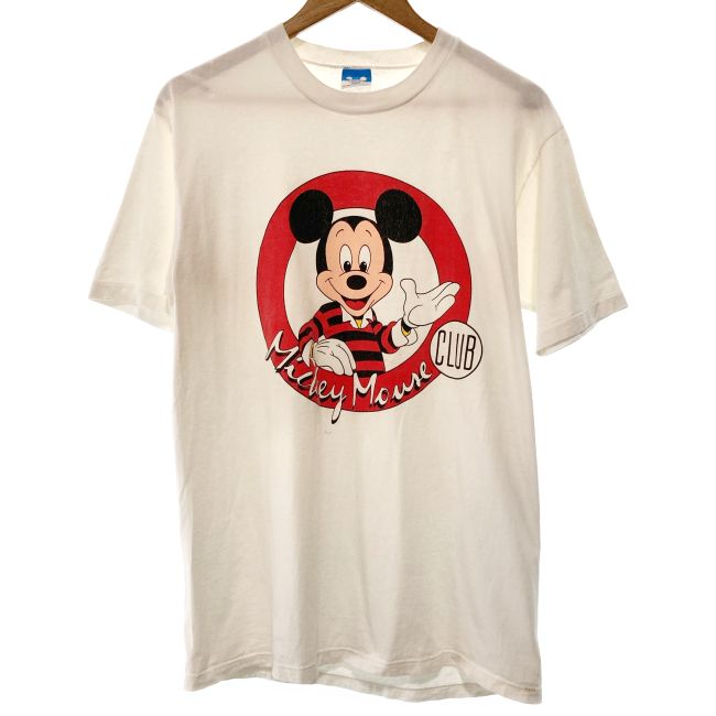 【中古】　Disney　Tシャツ　90s vintage　90年代　OLD　半袖　トップス　クルーネック　キャラクター　ミッキー　プリント　USA製　古着　/7333