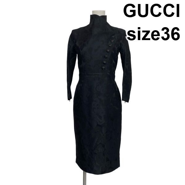 GUCCI ワンピース　黒DHT-S516H ○◇ グッチ GUCCI ハイネックドレス ワンピース 長袖 ミモレ丈 12AW