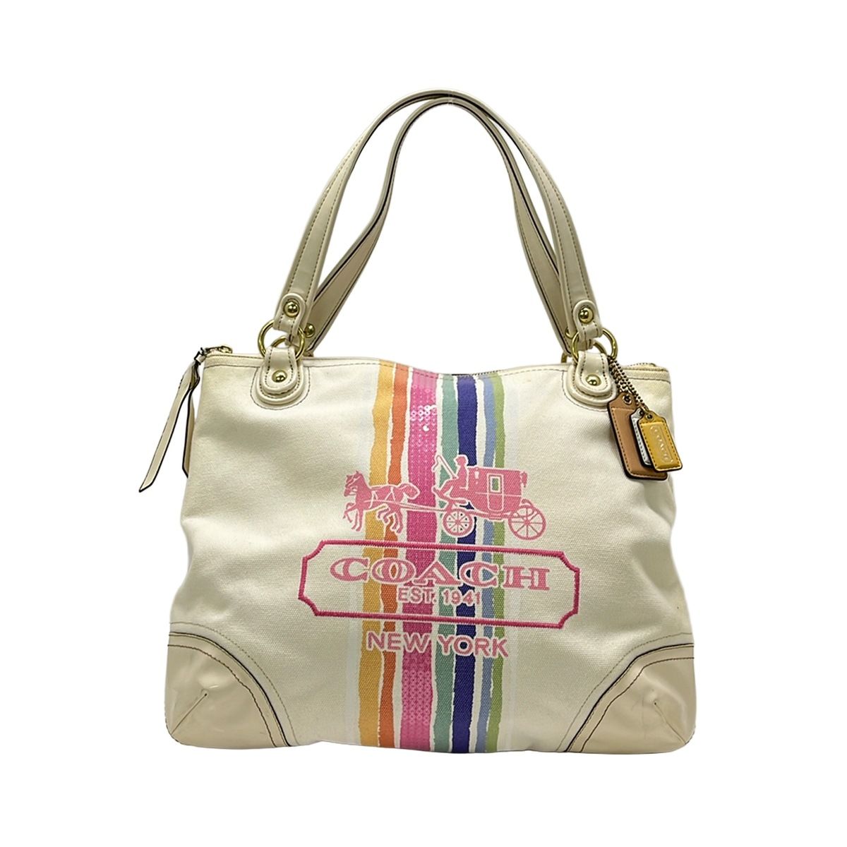 COACH(コーチ) ショルダーバッグ ポピープレイスレガシー 19615 アイボリー×ピンク×マルチ スパンコール レザー