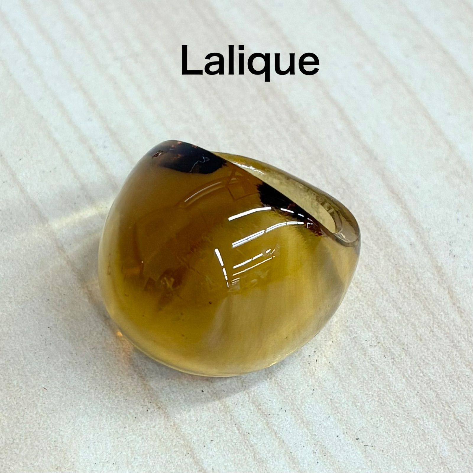 ラリック Lalique】アンバークリスタル カボションリング 指輪 ライト