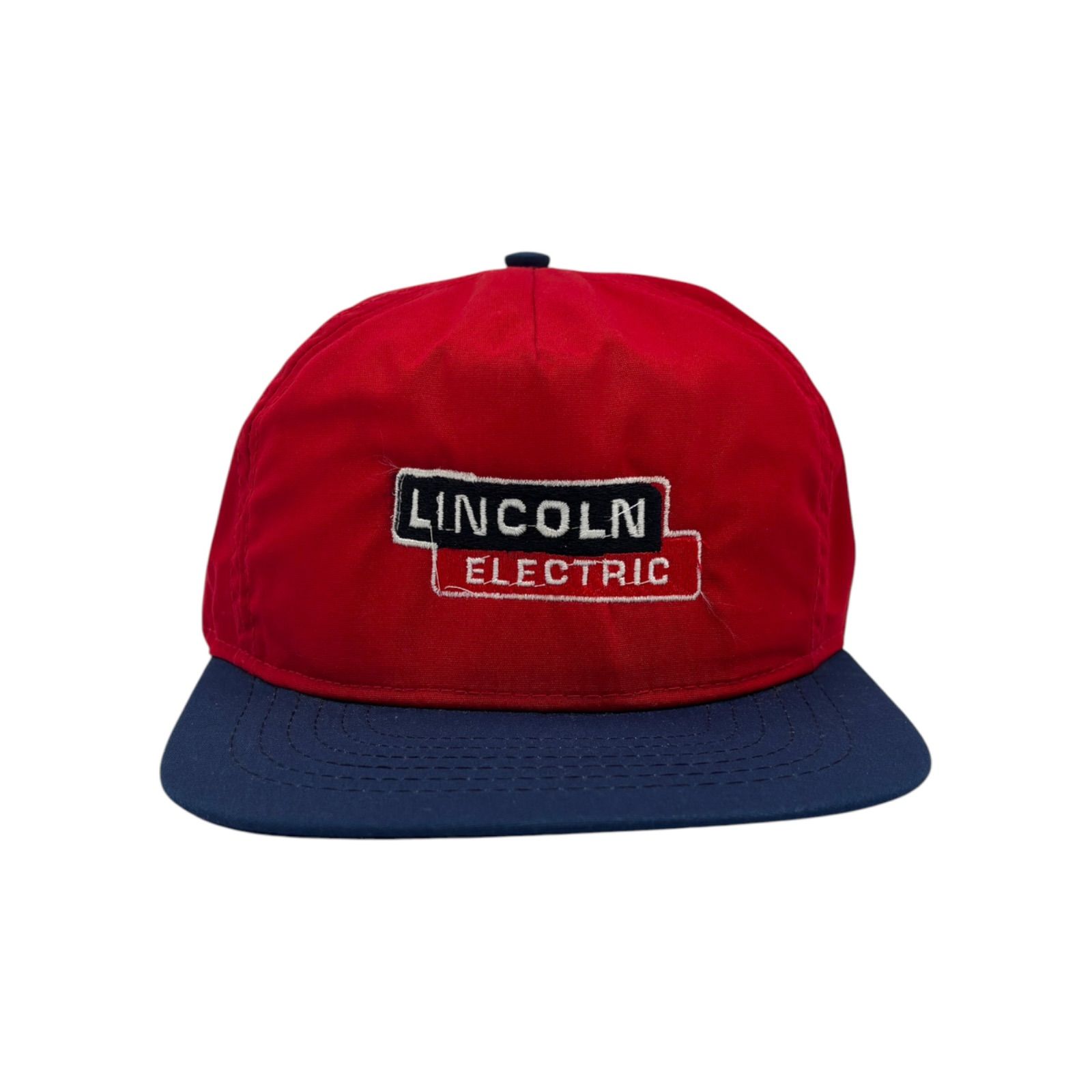 【キャップ/帽子】80s-90s USA製 LINCOLN ELECTRIC ビンテージ トラッカーキャップ レッド 赤 ネイビー 紺 ツートン Made in US アメリカ製