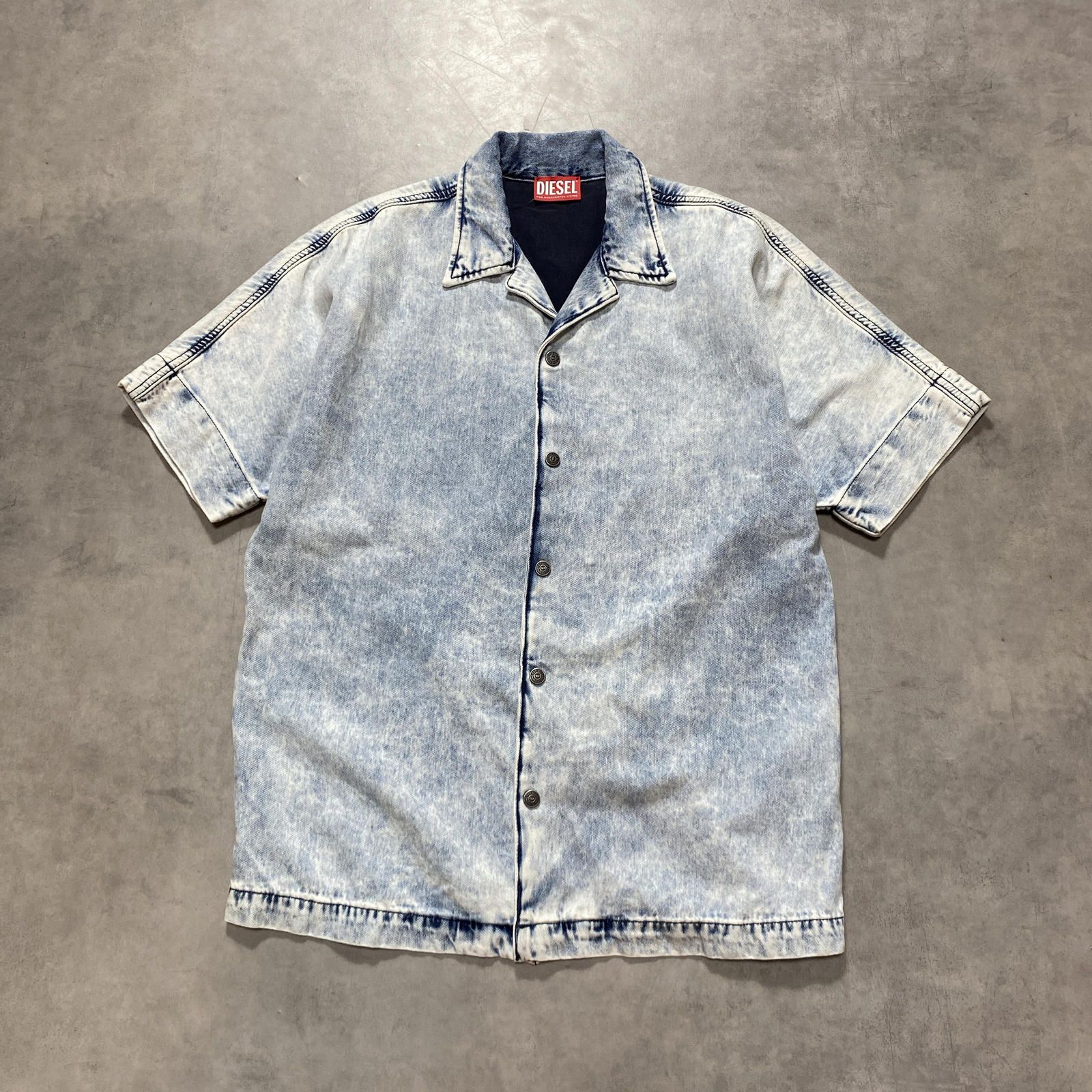 GQ6154◇DIESEL : D-NABIL‐S スナップボタン デニムシャツ◇S◇インディゴ ディーゼル 半袖シャツ バックロゴ