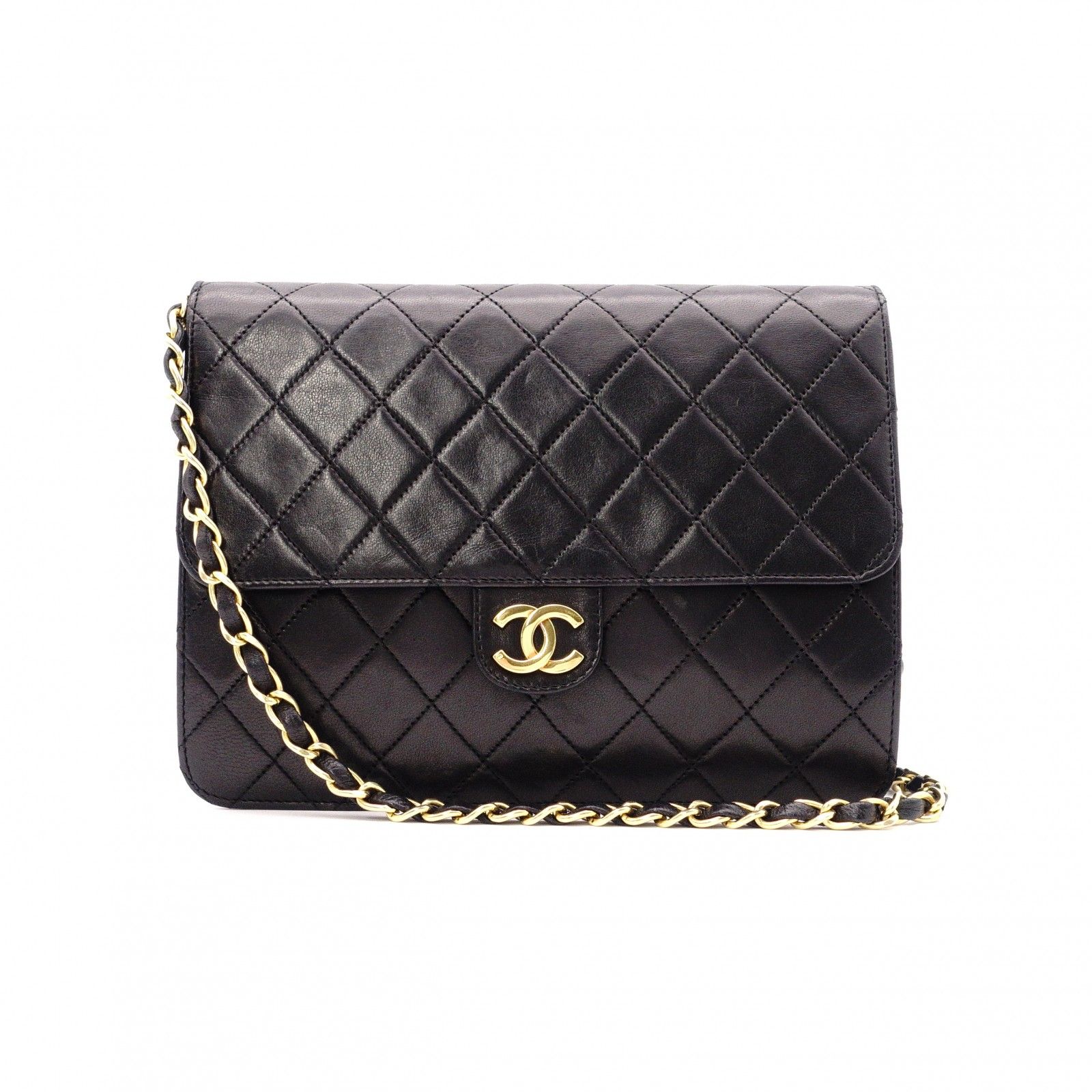 CHANEL シャネル ラムスキン クラシック シングルフラップ ショルダーバッグ レザー ブラック ゴールド金具