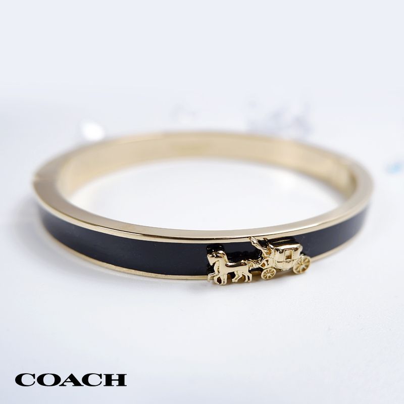 コーチ COACH ホース＆キャリッジ エナメル ヒンジ バングル ブレスレット レディース 女性 アクセサリー アクセ ジュエリー ブラック ゴールド 335755GLD001