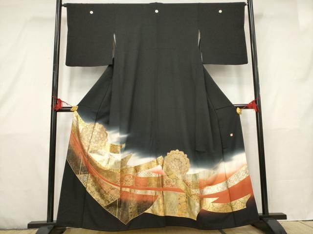 MOH0-0277 豪華 黒留袖 作家物 蔓帯吉祥花文 暈し染め 金彩 正絹 逸品