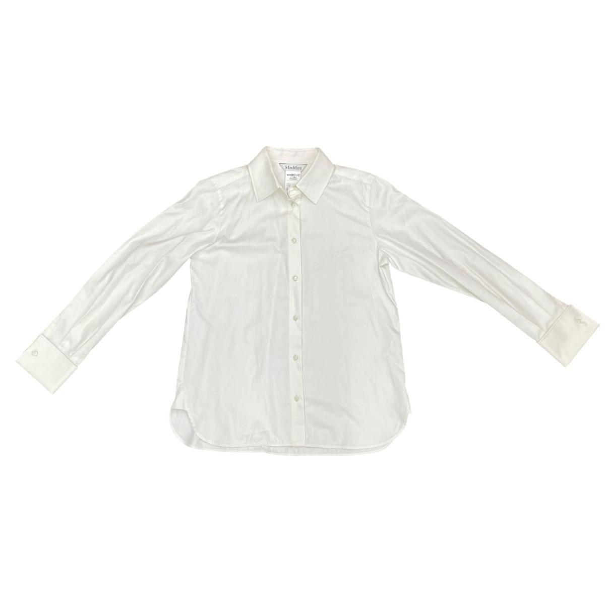 ☆マックスマーラ 胸ロゴブラウス シャツ 長袖 ホワイト 40サイズ コットン MAX MARA