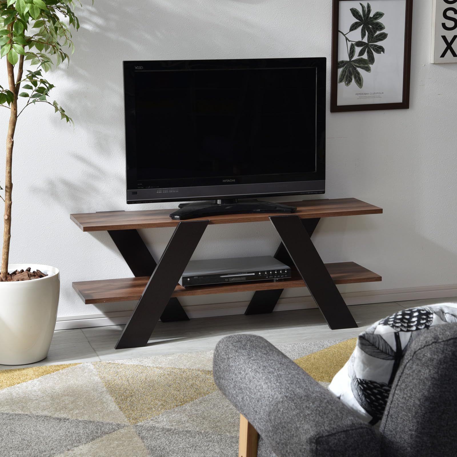 ワイエムワールド テレビ台 50型対応 ローボード 幅115 奥行き32.5 高さ45 スリム 木製 棚 簡単組立 テレビボード ウォールナット×ブラウン ベルノ 00-247 7e30f827