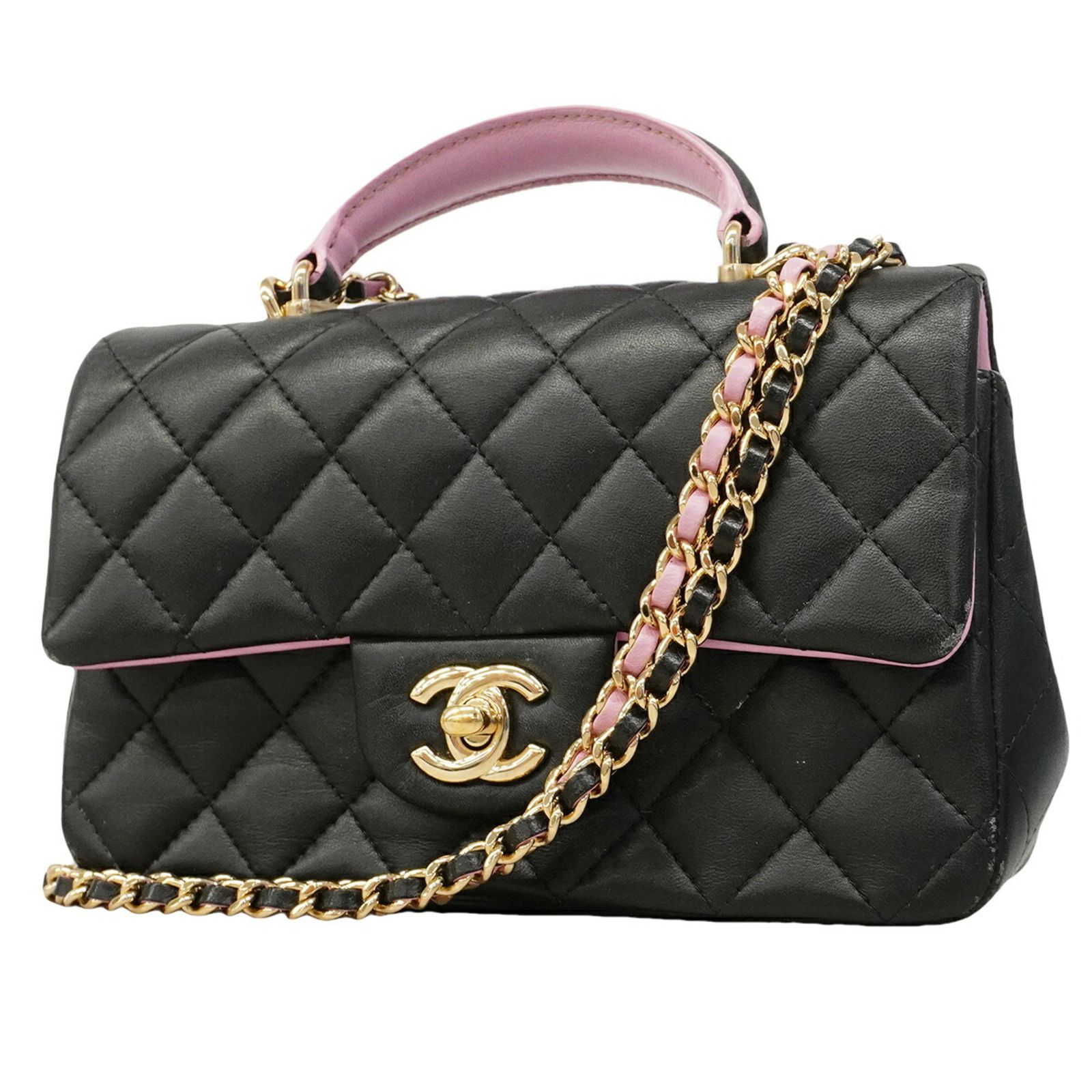 シャネル(Chanel) シャネル ハンドバッグ マトラッセ チェーンショルダー ラムスキン ブラック シャンパン 2wayバッグレディース P3075442