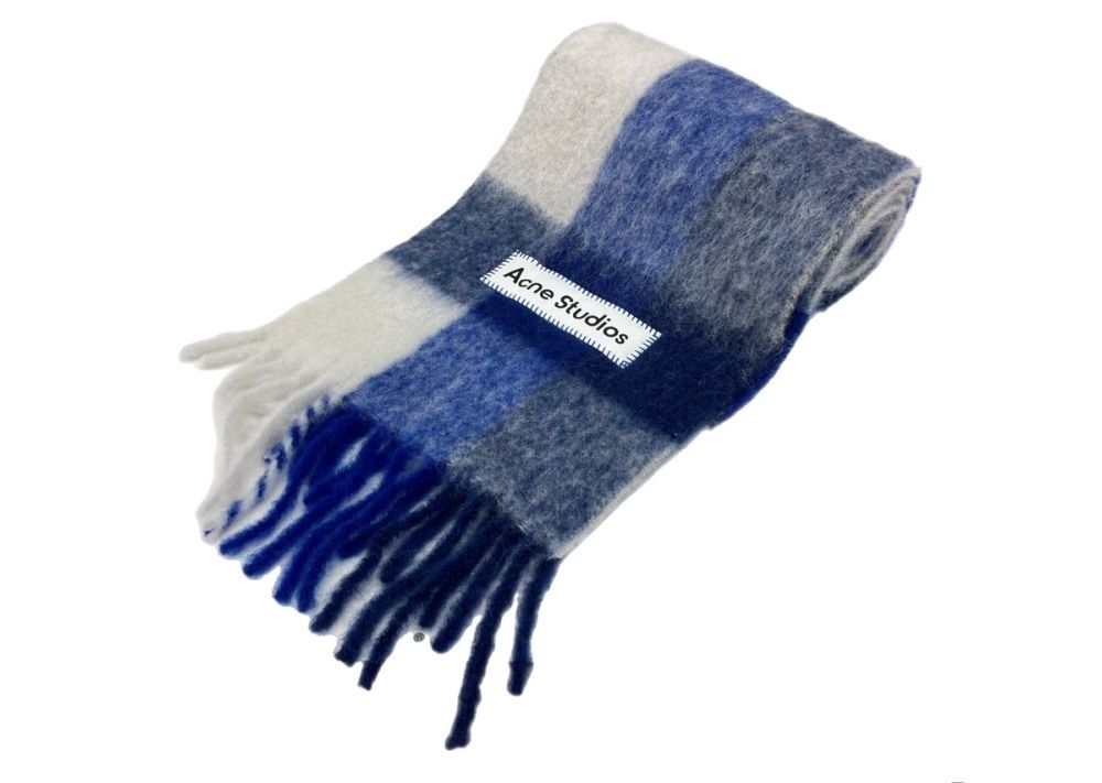 アクネストゥディオズ Acne Studios Mohair Checked Scarf モヘア チェック スカーフ ロング 大判 マフラー 白 青 CA0084 マフラー・ストール ロゴ ブルー 104Z-45
