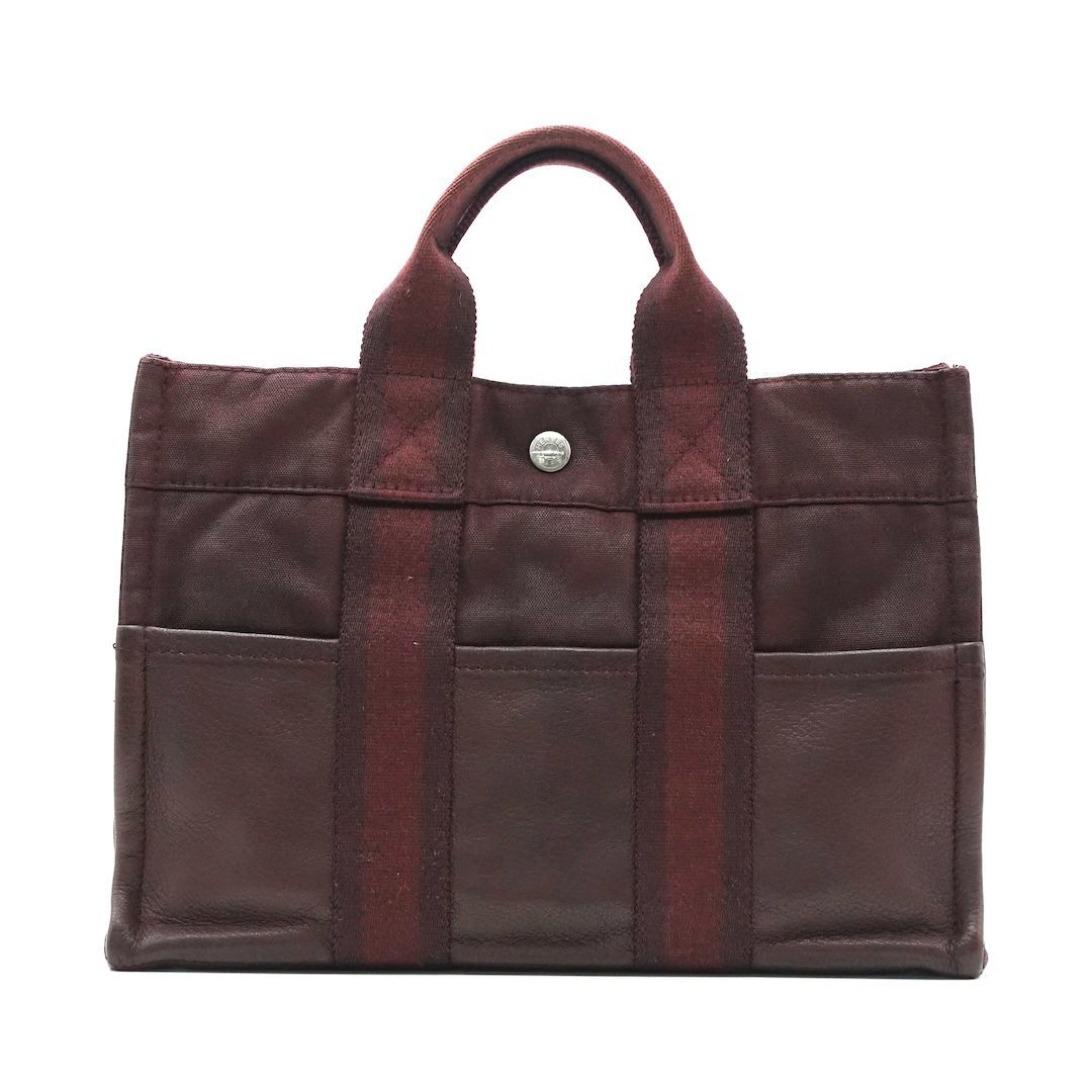 エルメス フールトゥ PM ハーフレザー ダークブラウン×ダークパープル トートバッグ HERMÈS Fourre Tout キャンバス レザー 正規品