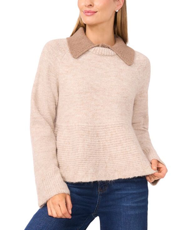 セセ レディース アウター ニット・セーター セーター 長袖 CeCe Womens Collared Peplum LongSleeve Sweater Oatmeal オートミール