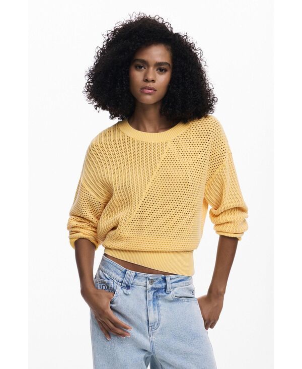 デジグアル レディース アウター ニット・セーター 刺繍 ニット Desigual Womens Embroidered knit sweater Yellow イエロー