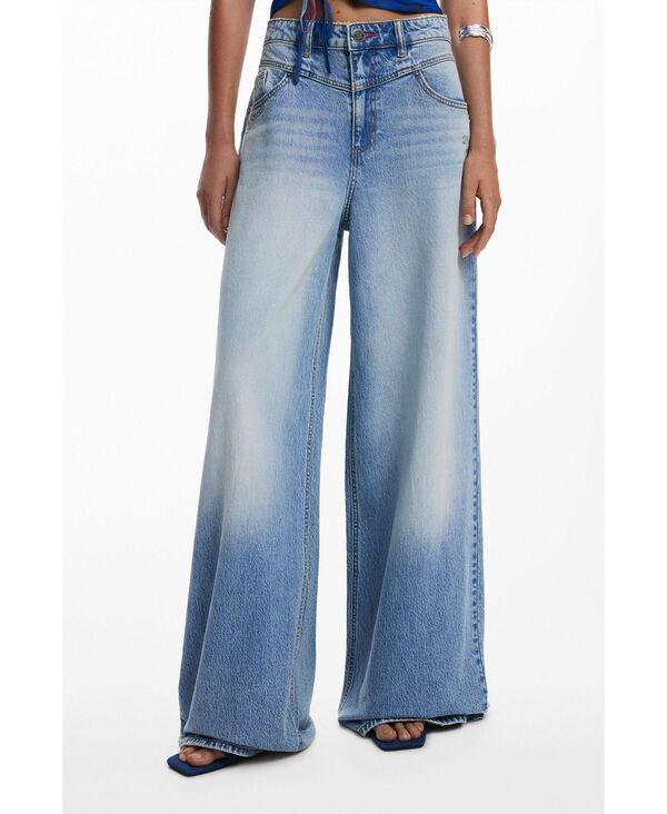 デジグアル レディース ボトムス デニムパンツ ワイドレッグ パンツ デニム Desigual Womens Wide leg denim trousers Medium blue ブルー