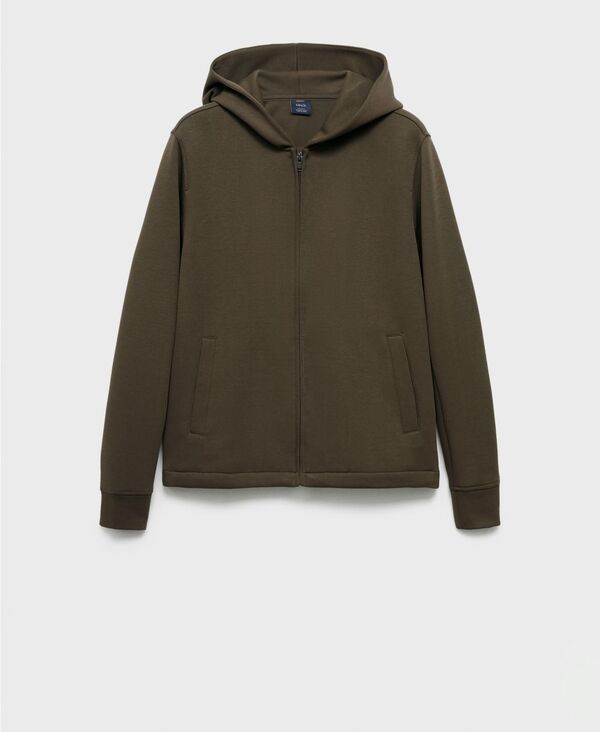 マンゴ メンズ アウター パーカー・スウェット パーカー MANGO Mens ZipUp Hoodie Olive Green グリーン