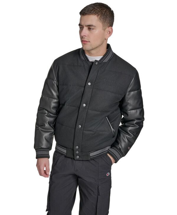 チャンピオン メンズ アウター ジャケット・ブルゾン キルティング ウール ジャケット Champion Mens Wool Blend Quilted Puffer Jacket Black ブラッ