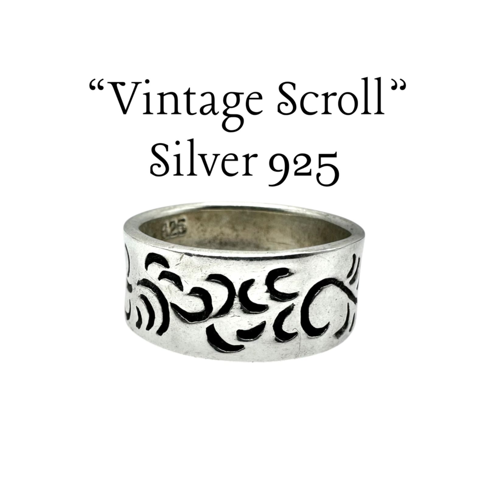 【優雅に流れる】 唐草 アラベスク紋様 Silver 925 刻印 90s Vintage Design Ring シルバー ヴィンテージ デザイン リング 11号 ユニセックス ボタニカル クラシック ワイド 重厚 ピンキー