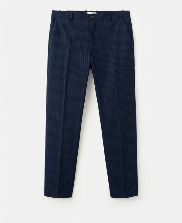マンゴ メンズ ボトムス カジュアルパンツ MANGO Menstriped SlimFit Pants Night Blue ブルー