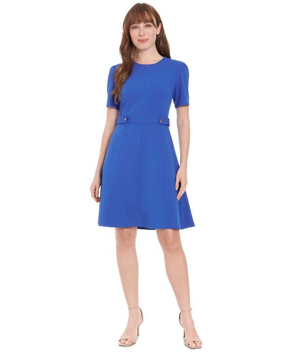 ロンドンタイムス レディース トップス ワンピース パフスリーブ London Times Womens RoundNeck ShortPuffSleeve Dress Olymp Blu