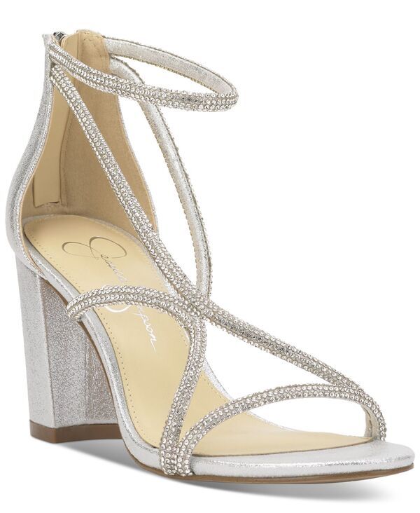 ジェシカシンプソン レディース シューズ サンダル ヒール Jessica Simpson Womens Shiny Rhinestone BlockHeel Dress Sandals Silver