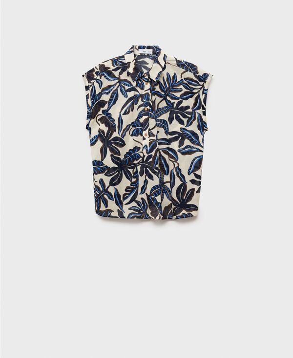 マンゴ レディース トップス シャツ プリント コットン MANGO Womenshort Sleeves Printed Cotton Shirt Ecru エクリュ