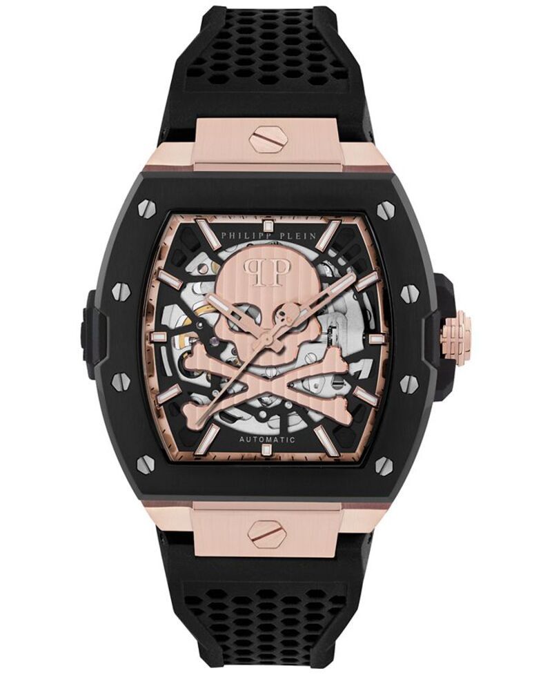 フィリッププレイン メンズ アクセサリー 腕時計 Philipp Plein Mens Automatic The Skeleton 20 Black Silicone Strap Watch 44m
