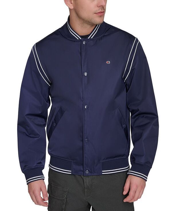 チャンピオン メンズ アウター ジャケット・ブルゾン ジャケット Champion Mens Varsity Stripe Bomber Jacket Navy Peacoat ネイビー