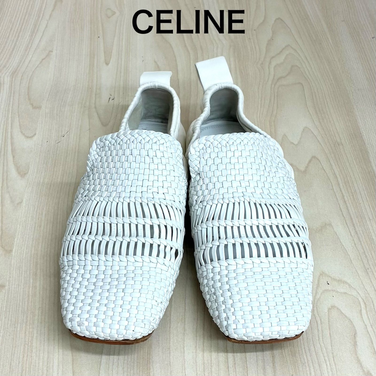セリーヌ CELINE】フィービー期 編み込みフラットシューズ 35 ホワイト
