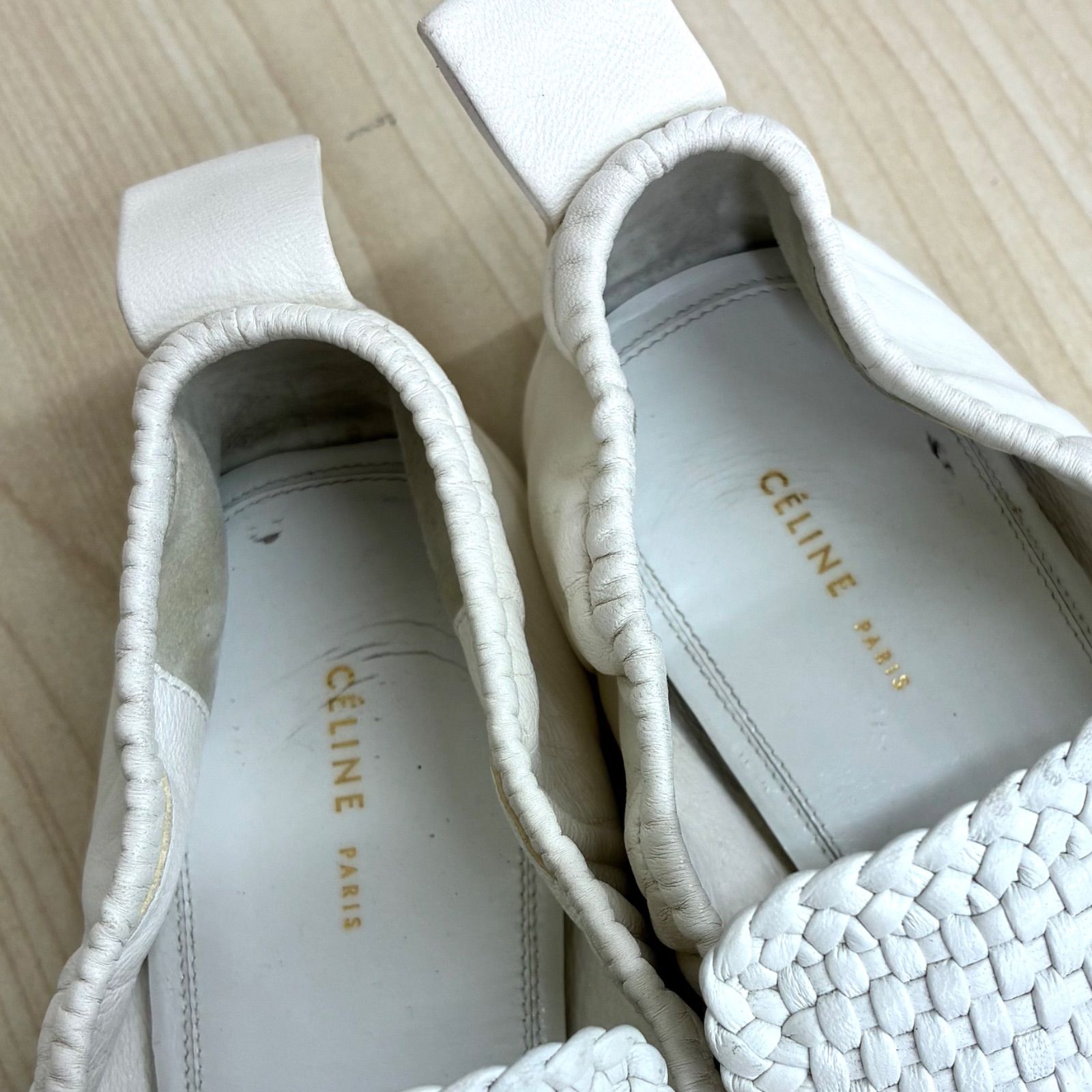 セリーヌ CELINE】フィービー期 編み込みフラットシューズ 35 ホワイト