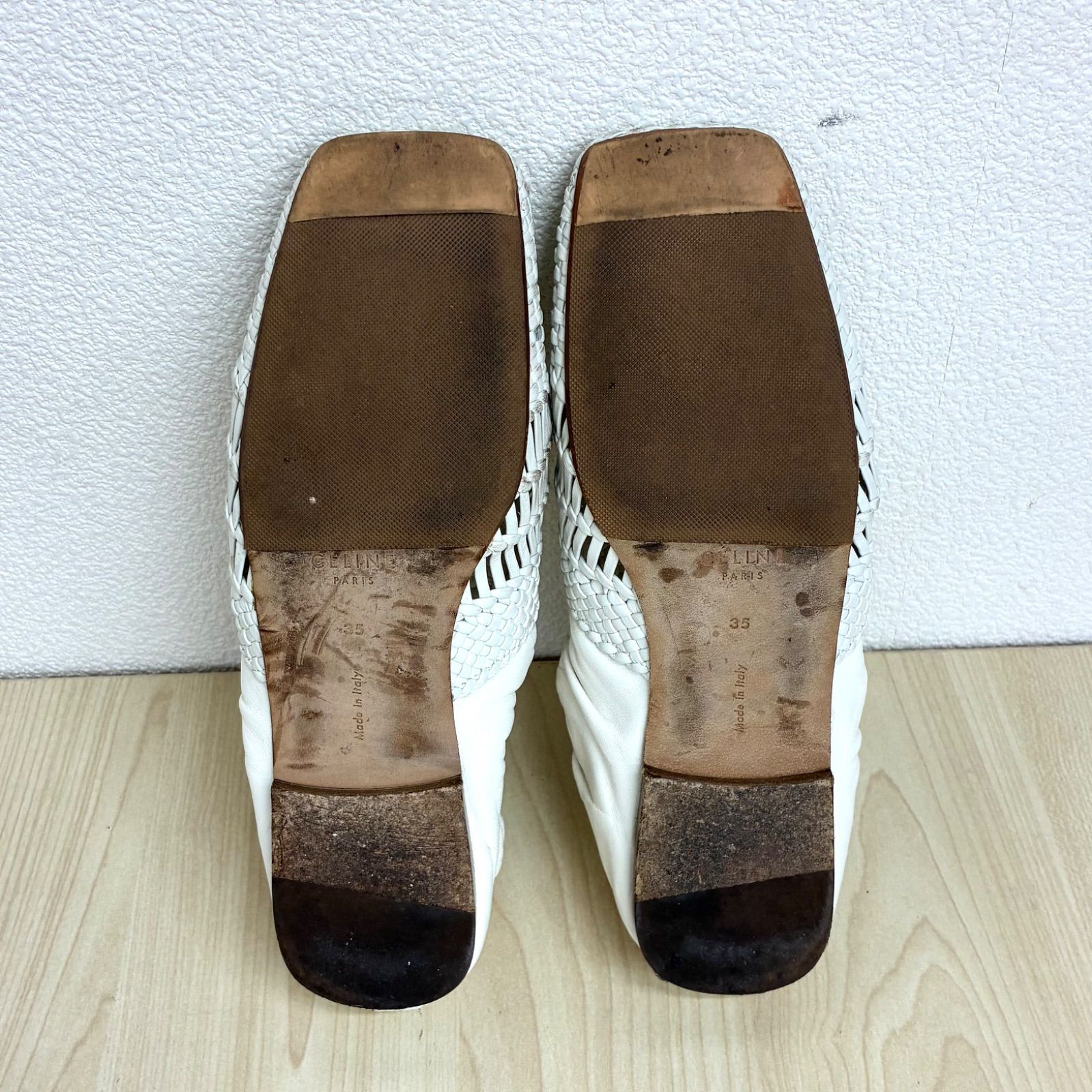 セリーヌ CELINE】フィービー期 編み込みフラットシューズ 35 ホワイト