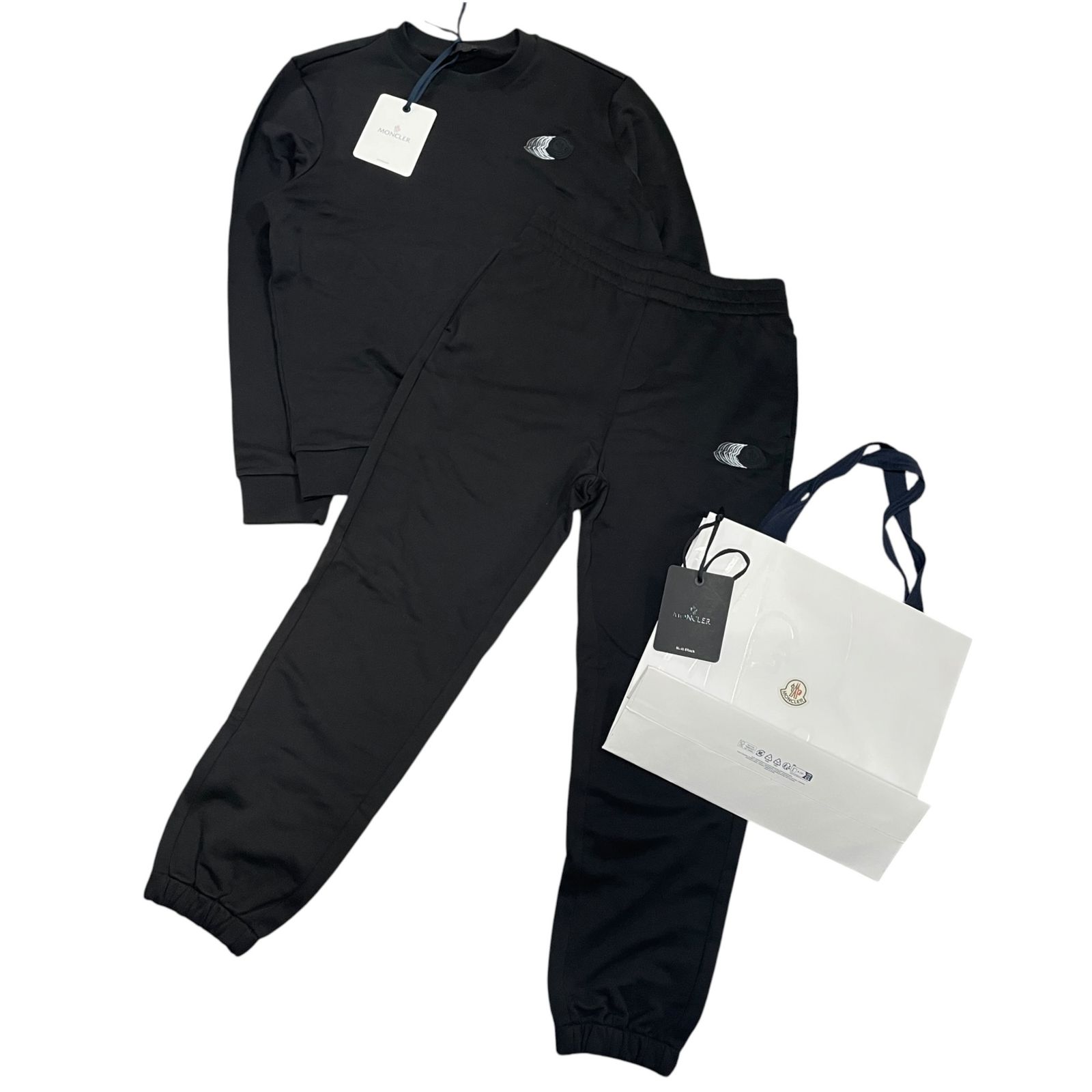 ◆未使用◆MONCLER モンクレール スエット トレーナー 【L 】 パンツ 【XS】上下セット ショッパー付 ブラック 黒 R12425NA