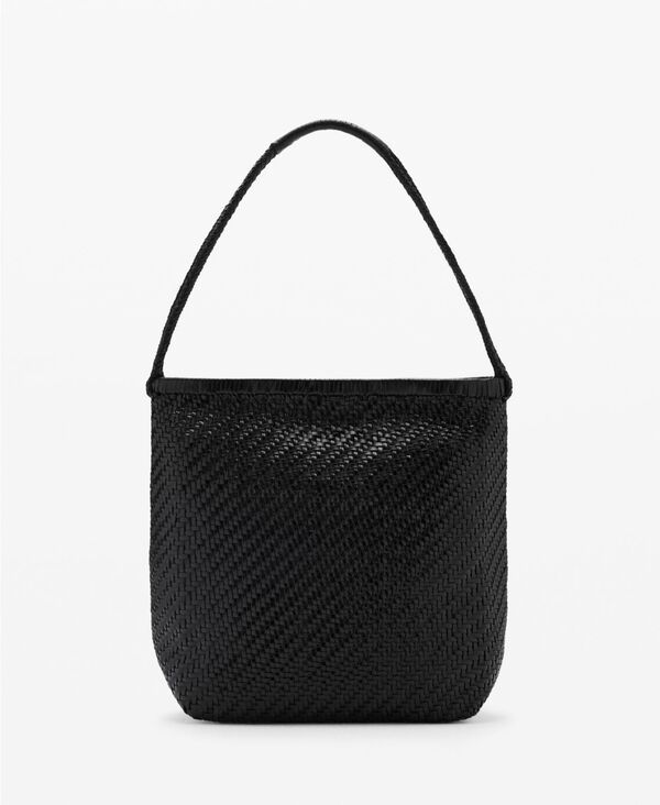 マンゴ レディース バッグ レザー MANGO Womens Braided Leather Shoulder Bag Black ブラック