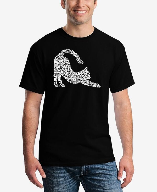 エルエーポップアート メンズ トップス Tシャツ LA Pop Art Mens Stretching Cat Word Art TShirt Black ブラック