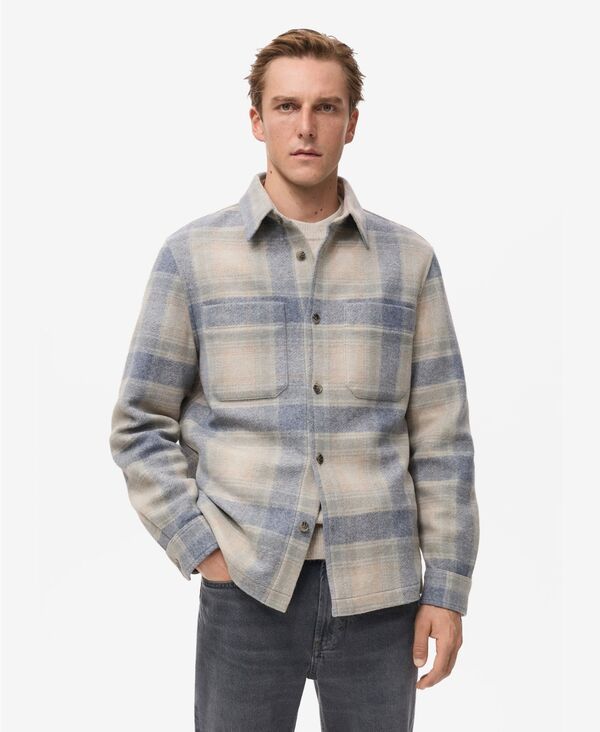 マンゴ メンズ トップス シャツ MANGO Mens Check Flannel Overshirt Sky Blue ブルー