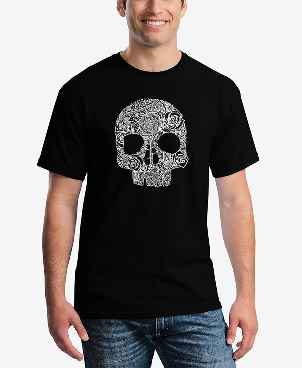 エルエーポップアート メンズ トップス Tシャツ LA Pop Art Mens Word Art Flower Skull Short Sleeve Tshirt Black ブラック
